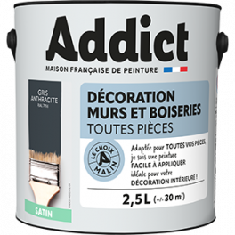 Peinture acrylique murs et boiseries anthracite satin 2.5L. - Addict' Peinture - Référence fabricant : ADD112714