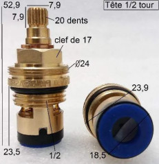 Tête 1/2 tour céramique 15 x 21, pour gammes Tiffany et TH de Paini France