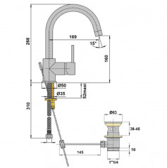 Mezclador monomando de lavabo COX de caño alto