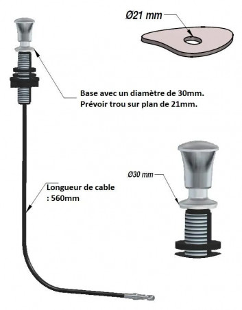 Tirette en laiton chromé, avec câble 560mm pour bonde automatique