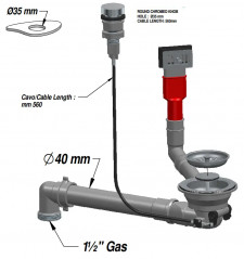 Space-saving automatic sink drain with rectangular overflow and chrome push button