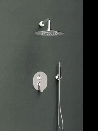 Concealed shower mixer set with overhead shower and Titanium hand shower