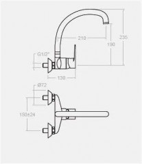 Wall-mounted single lever sink mixer with high swivel spout Titanium