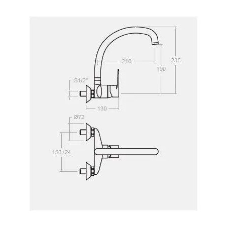 Wall-mounted single lever sink mixer with high swivel spout Titanium