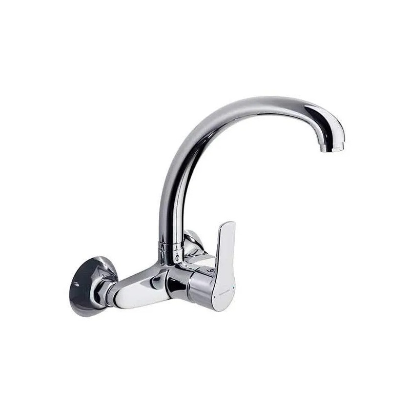 Wall-mounted single lever sink mixer with high swivel spout Titanium