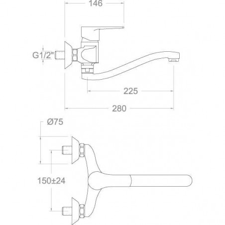 Miscelatore monocomando a parete per lavello con bocca girevole Titanium