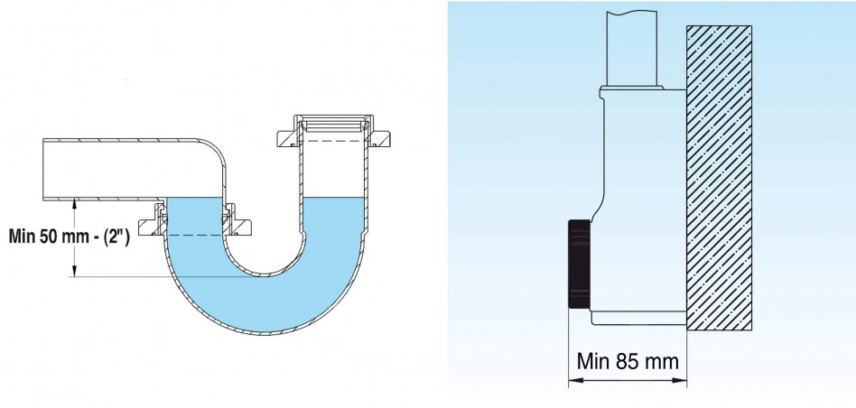 Siphon visitable avec gain de place pour 2 cuves SPAZIO 2 NT