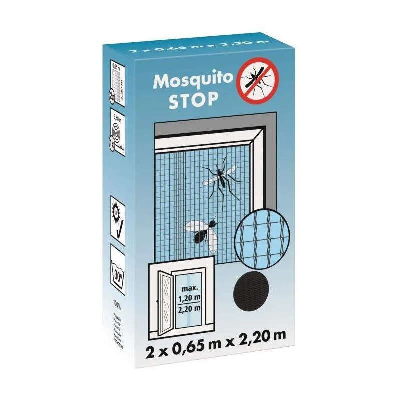 Moustiquaire pour porte, "STOP" gris, 2 lamelles de 0,65m x 2,20m