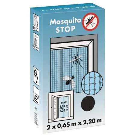 Moustiquaire pour porte, \"STOP\" gris, 2 lamelles de 0,65m x 2,20m