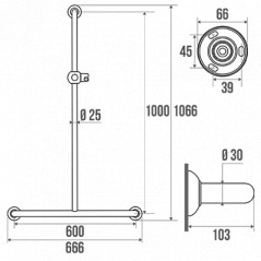 T-Griffstange mit Duschhalter weiß epoxiert 100 x 60