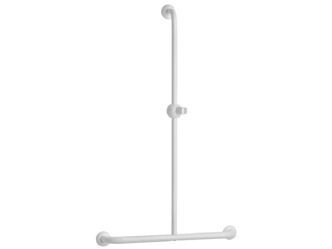 Barre de maintien en T avec support douche époxy blanc 100 x 60