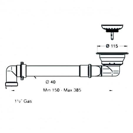 Space-saving 90 mm diameter sink drain