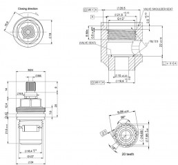 Ceramic mixing valve head 1/4 turn, 15x21, 20 teeth