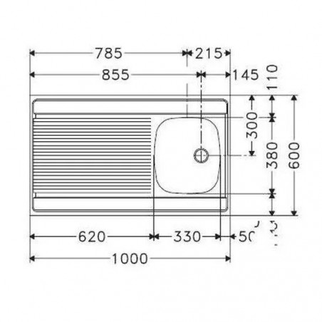 Lavello in acciaio inox, 100x60 cm, 1 vasca, 1 sgocciolatoio