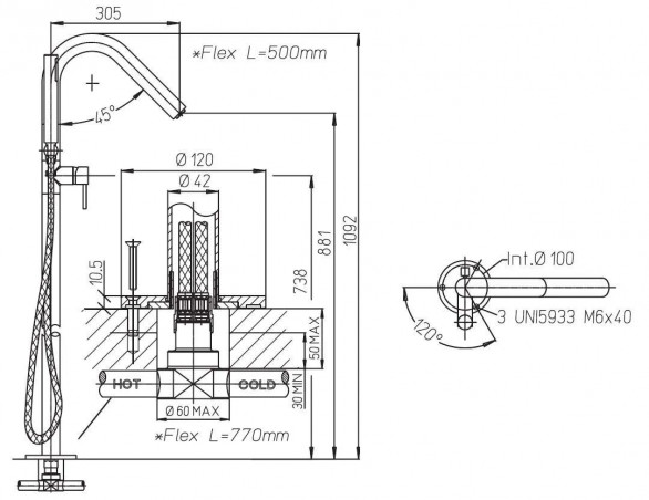 COX bath and shower column with mechanical mixer 