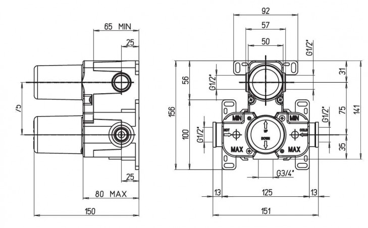 Set doccia e vasca da bagno ad incasso COX versione termostatica