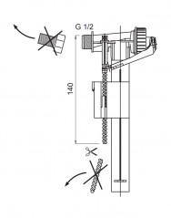 Robinet flotteur universel, alimentation WC latérale 12x17, Wisa Schwab