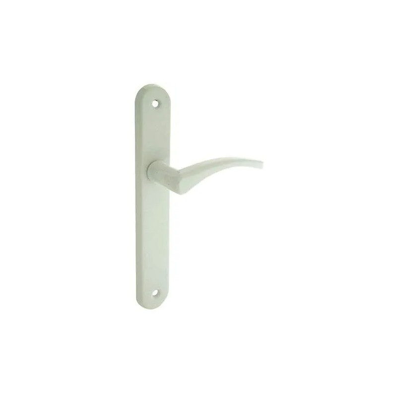 Door handle set with plate without hole, white aluminium