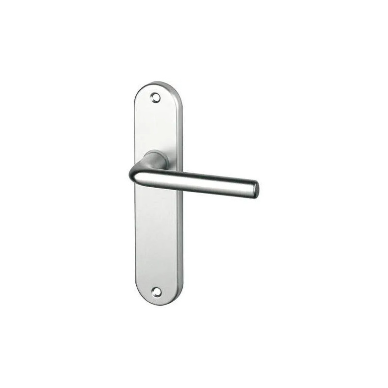 Door handle set with plate without hole, silver aluminium