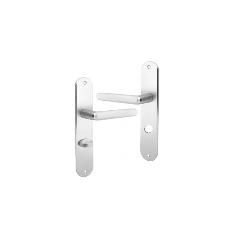 Door handle set with locking plate, silver aluminium