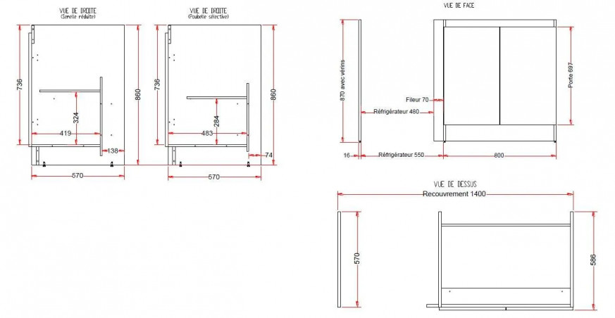 Küchenunterschrank 80cm, mit Wange