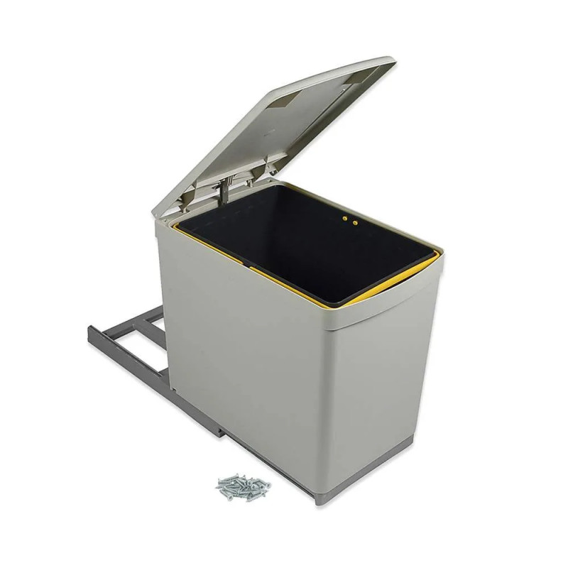 Recycling bin 16L, automatic lid, grey plastic