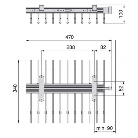 Porte pantalons extractibles pour armoire 470mm, 11 tringles, chromé