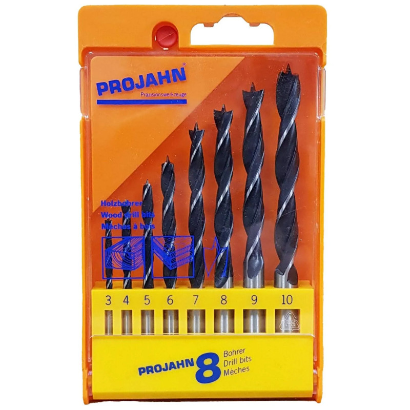 Cassette of 8 wood drills, diameter 3mm to 10mm