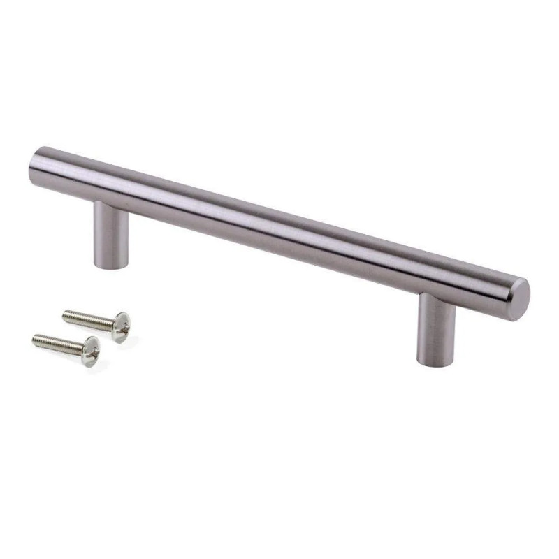 10 Furniture handles, diameter 12mm, distance between centres 128mm, satin nickel steel