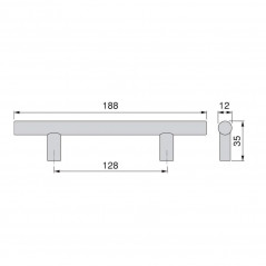 10 Furniture handles, diameter 12mm, distance between centres 128mm, satin nickel steel