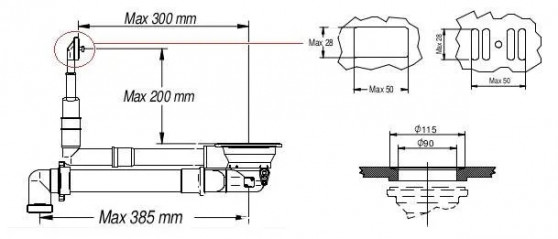 Automatischer Spülbeckenablauf Durchmesser 90mm, automatische Entleerung mit Stutzen, speziell platzsparend