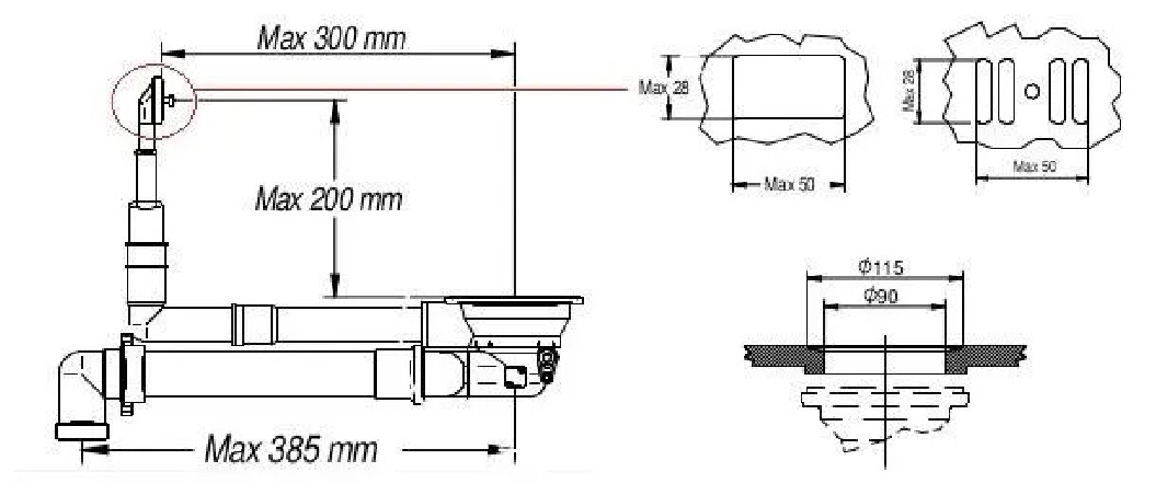 Automatic sink drain diameter 90mm, automatic emptying with pipe, special space saving