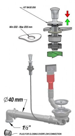 Bonde automatique d\'évier diamètre 90mm, vidage automatique avec tubulure, spécial gain de place