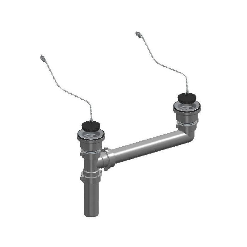 Double sink drain, without siphon, without overflow, diameter 70mm