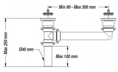 Doppelter Spülbeckenabfluss, ohne Siphon, ohne Überlauf, Durchmesser 70mm