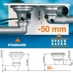 Platzsparende Korbspüle mit 90mm Überlauf