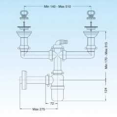 2-bowl grey sink drain with central siphon