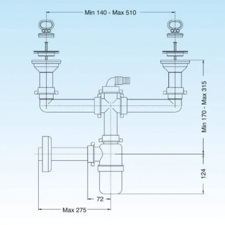 2-bowl grey sink drain with central siphon