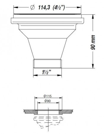 Basket drain without overflow, diameter 90mm