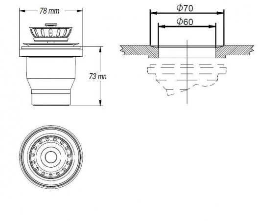 Basket drain without overflow, diameter 60mm