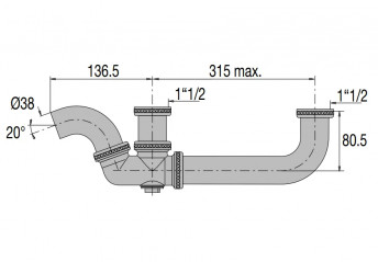 Tubulure pour évier 2 cuves, entraxe réglable, diamètre 38 mm à souder, laiton