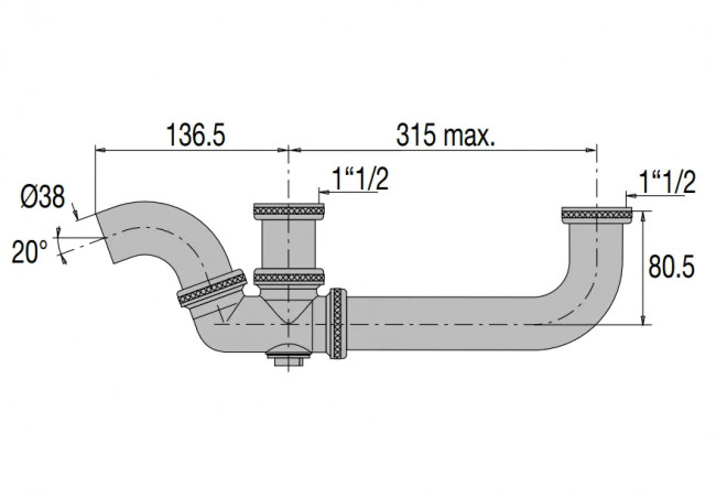 Doppio tubo 1007, interasse 300mm, rame ottone