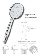 Doccia classica ABS cromata a 3 getti, diametro 120 mm