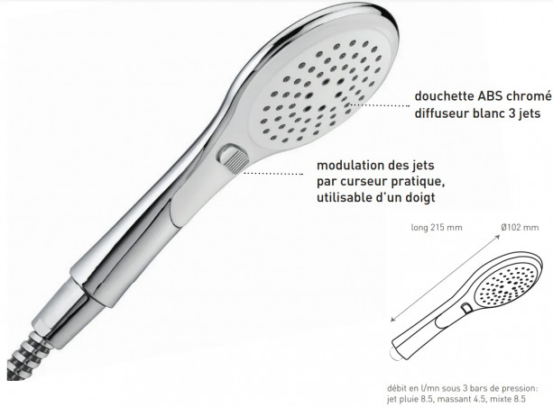 Doccia a mano Inouie ABS cromo, 3 getti, diametro 100mm, 8 l/min