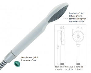 Handbrause Colibri PVC weiß, 1 Strahl, Durchmesser 70mm