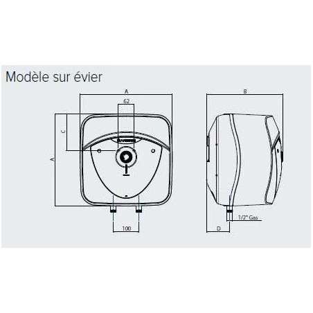 Chauffe eau sous évier ANDRIS LUX 2000W, 360x360