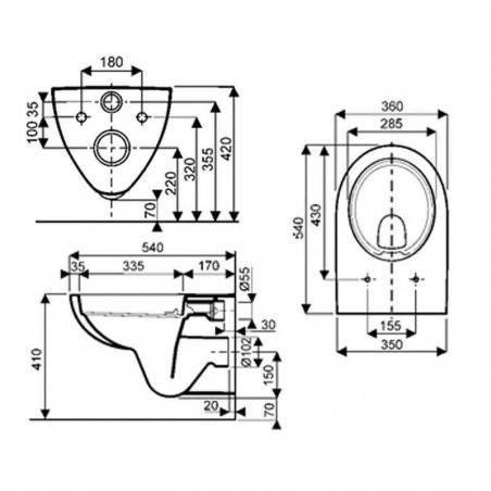 Cuvette suspendue RENOVA Rimfree sans abattant.