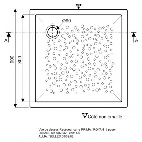 Shower tray in stoneware BASTIA 900x900x65mm.