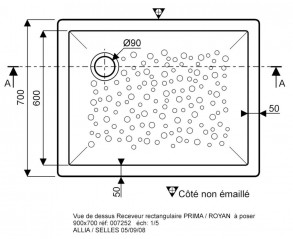 Plato de ducha extra plano PRIMA con 900x700x65mm.