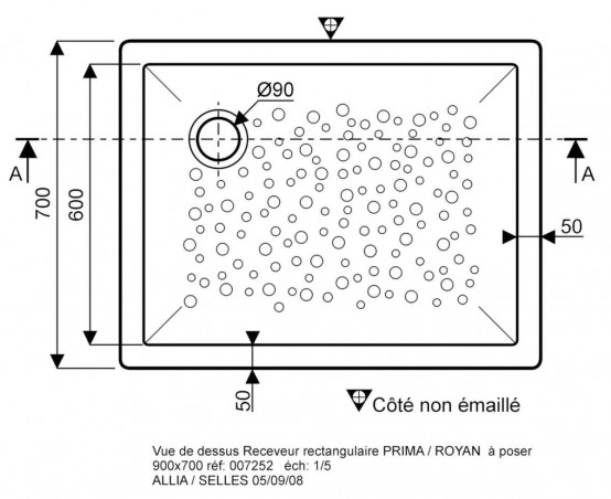 Piatto doccia in pietra PRIMA 900x700x65mm.